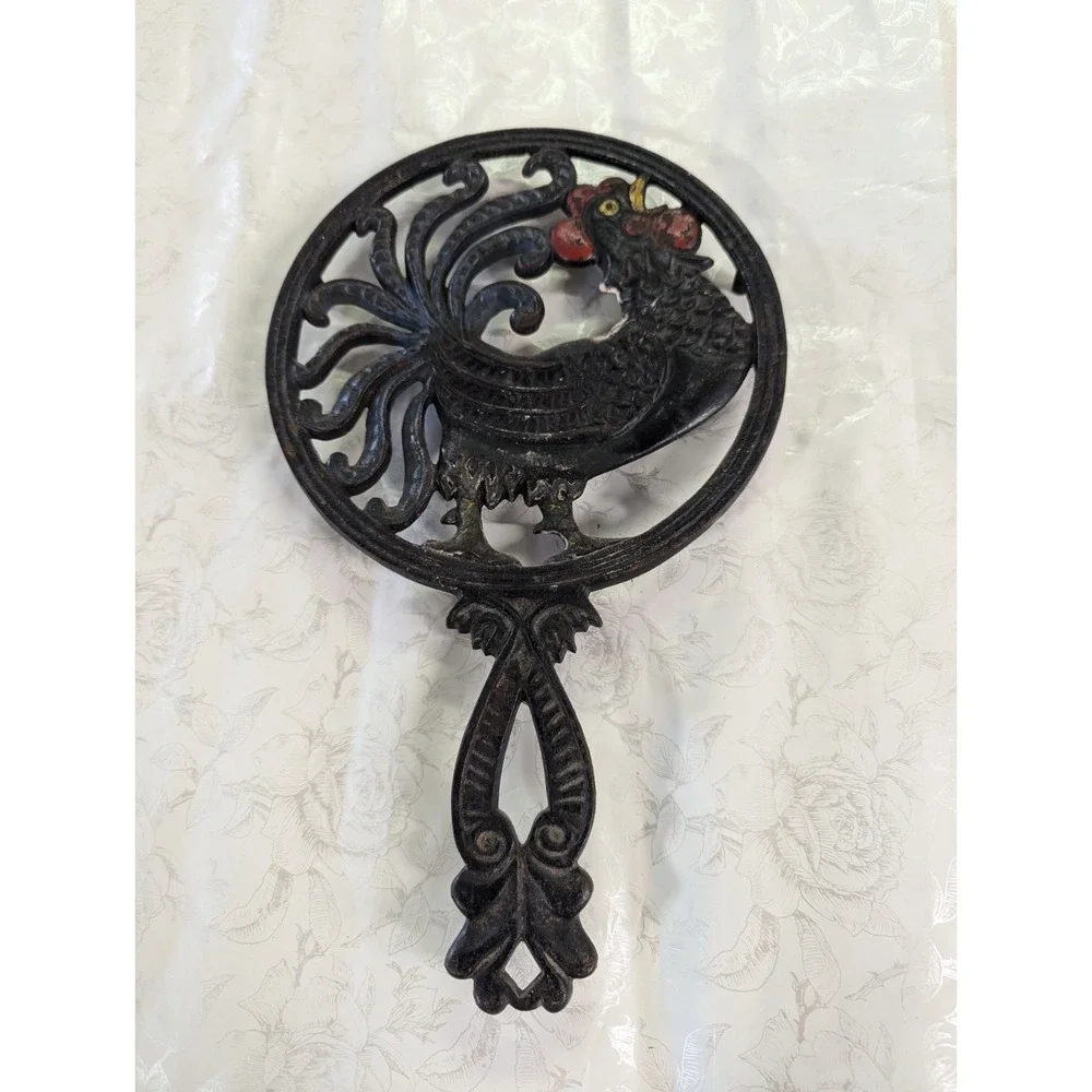 Large Cast iron kitchen Trivet‎ with handle ROOSTER design